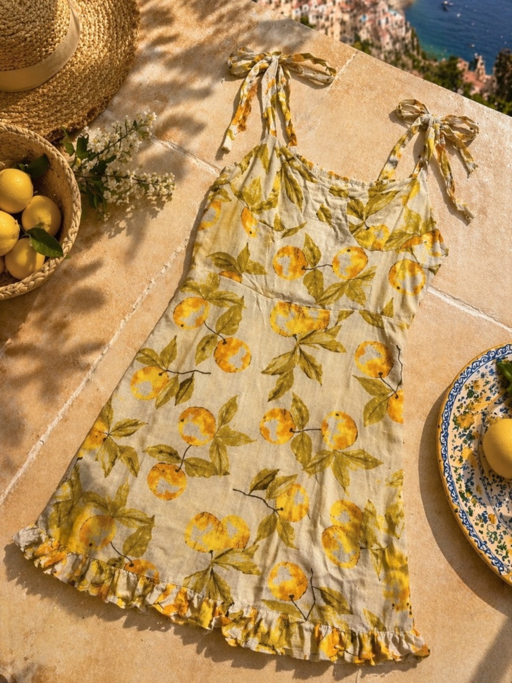 Urban outfitters Yellow Lemon Print Tie-Strap Sundress size MEDIUM